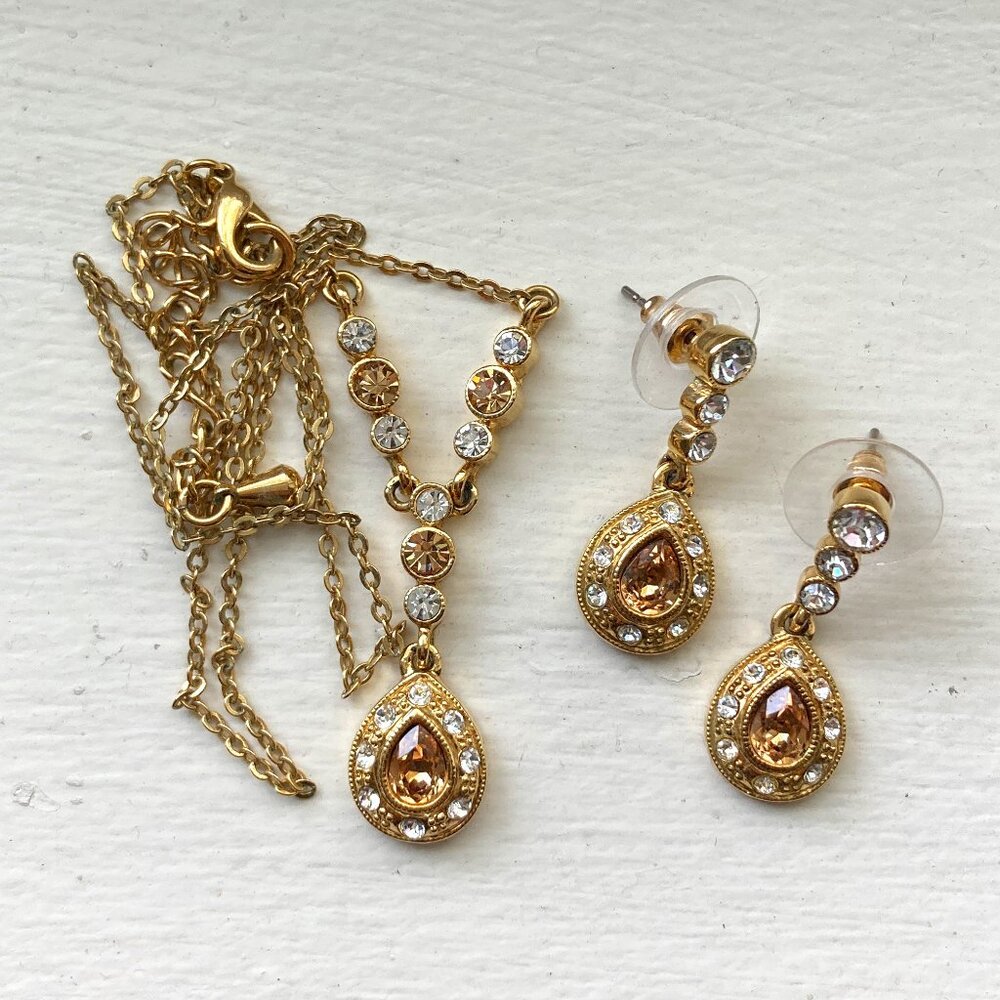 Topaz Rhinestone Necklace + Earrings Set